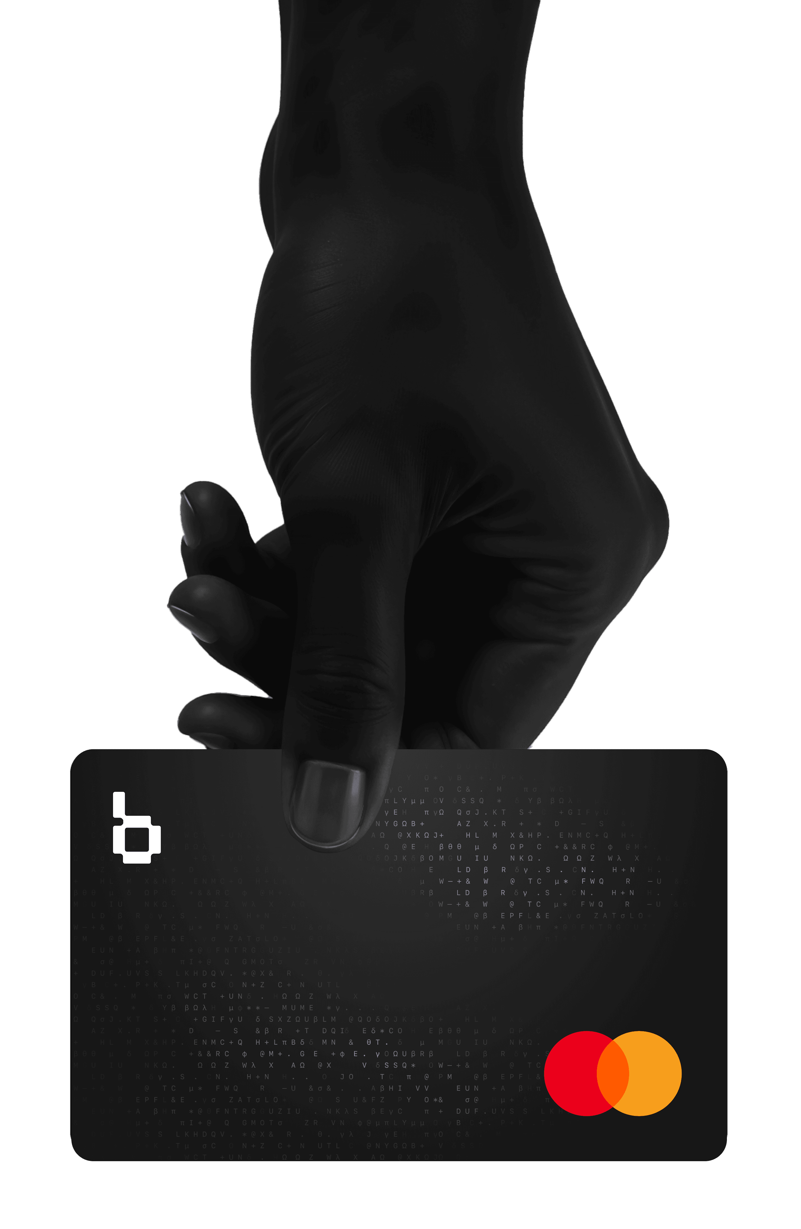 A hand holding a stylish black and white Brighty payment card with a logo — close-up on a light background